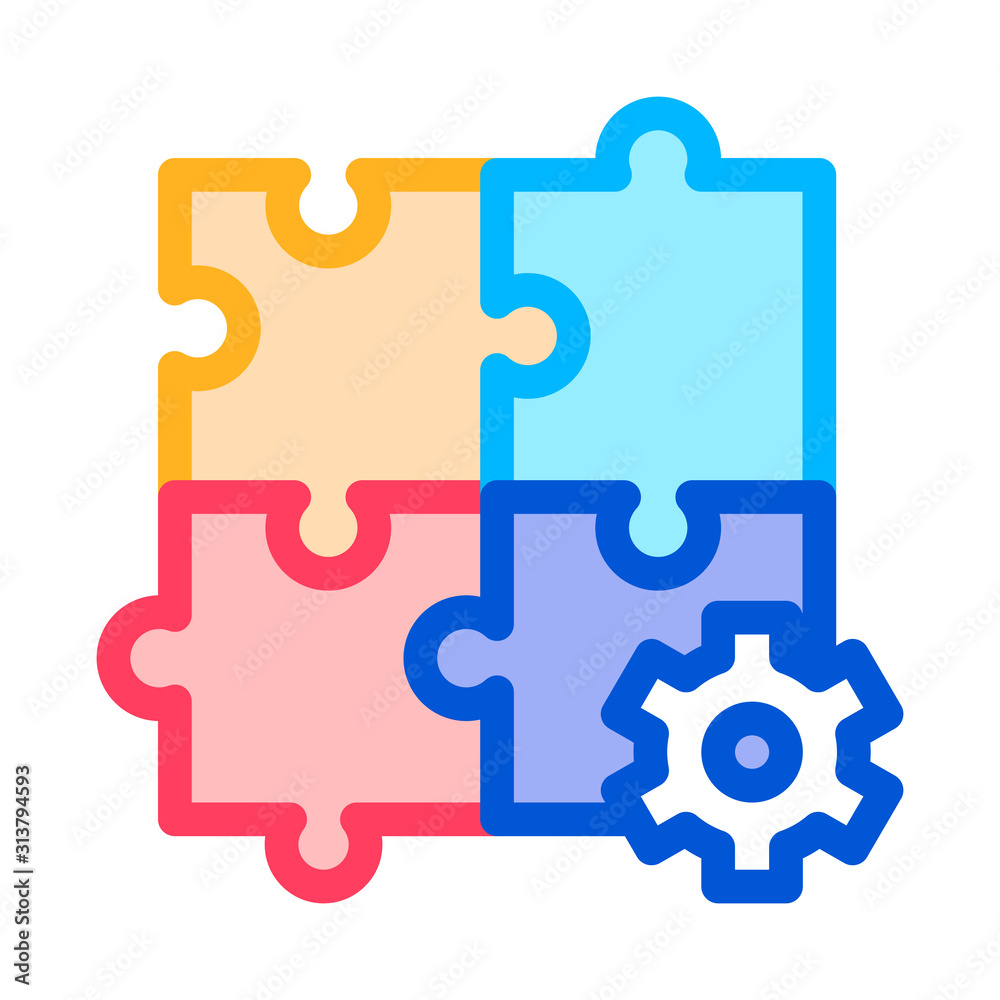 Puzzle Game And Gear Agile Element Vector Icon Thin Line. Agile Magnifier And Document, Sandglass Illustration Puzzle Game And Gear Agile Element Vector Icon Thin Line. Agile Magnifier And Document, Sandglass Illustration