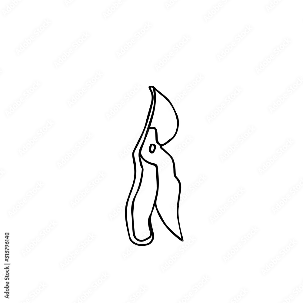 One vector garden scissors hand drawn clip art. Black gardening illustration line art on a white isolated background. Design for wrapping paper, stickers, cards, packages and coloring. One vector garden scissors hand drawn clip art. Black gardening illustration line art on a white isolated background. Design for wrapping paper, stickers, cards, packages and coloring.