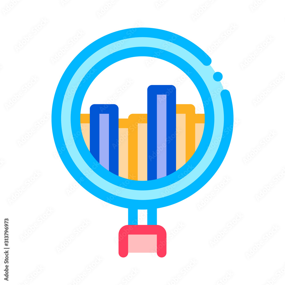 Graph In Magnifier Glass Agile Element Vector Icon Thin Line. Agile Rocket And Document, Gear And Package, Loud-speaker And Stop Watch Illustration