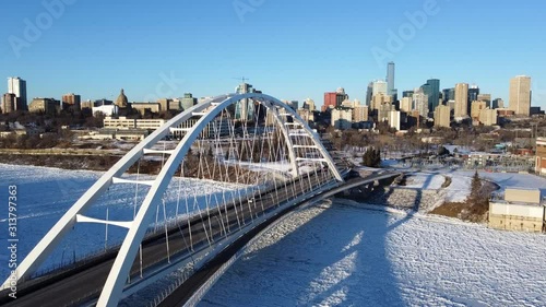 Edmonton Alberta skyline and Walterdale Bridge in Winter