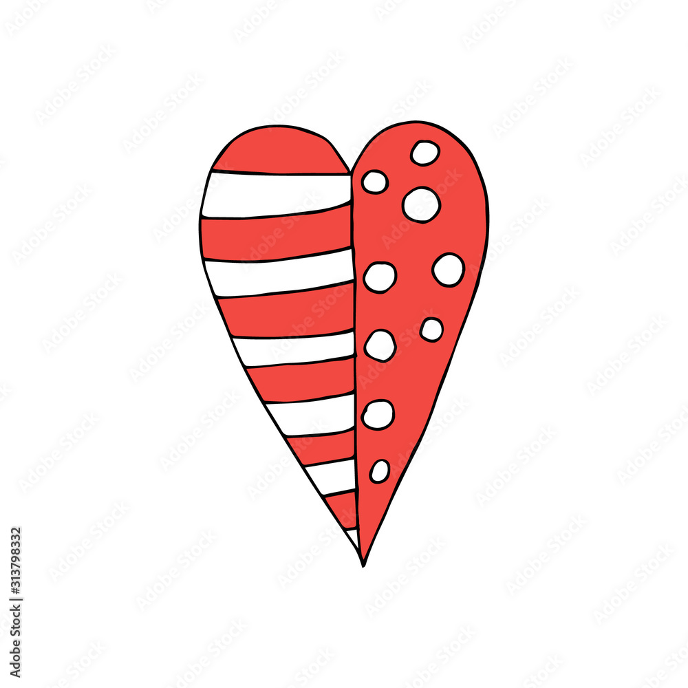 Cute single heart. Illustration drawn by hand for wedding and children's design, logo and greeting card, fabric, textiles, cover. Scandinavian style Cute single heart. Illustration drawn by hand for wedding and children's design, logo and greeting card, fabric, textiles, cover. Scandinavian style