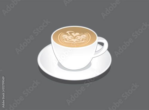 A cup of espresso cappuccino macchiato coffee white cup isolated   black background design eps format
