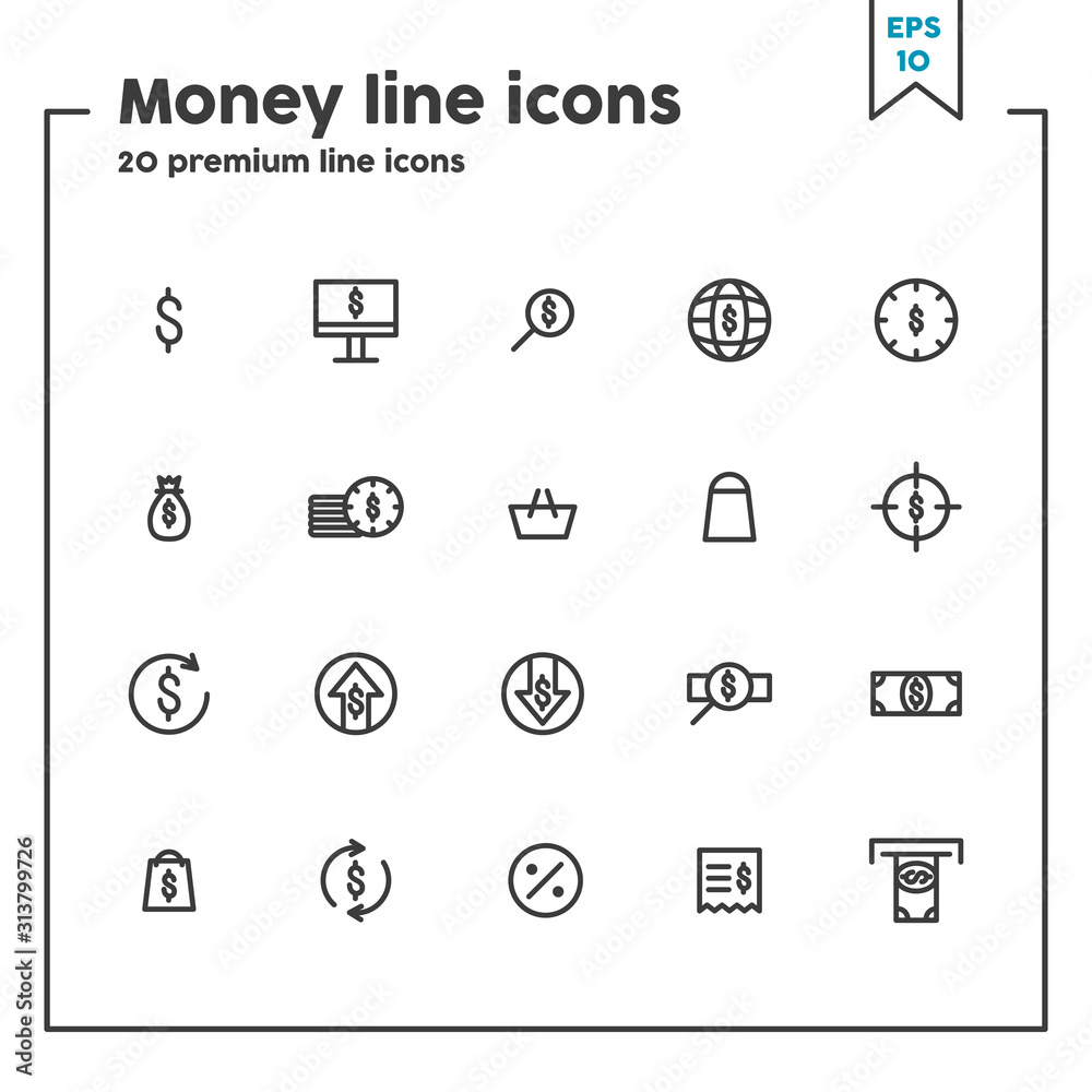 Money thin line icon. Concept of earning and spending money, investments. Vector illustration symbol elements for web design and apps. Money thin line icon. Concept of earning and spending money, investments. Vector illustration symbol elements for web design and apps.