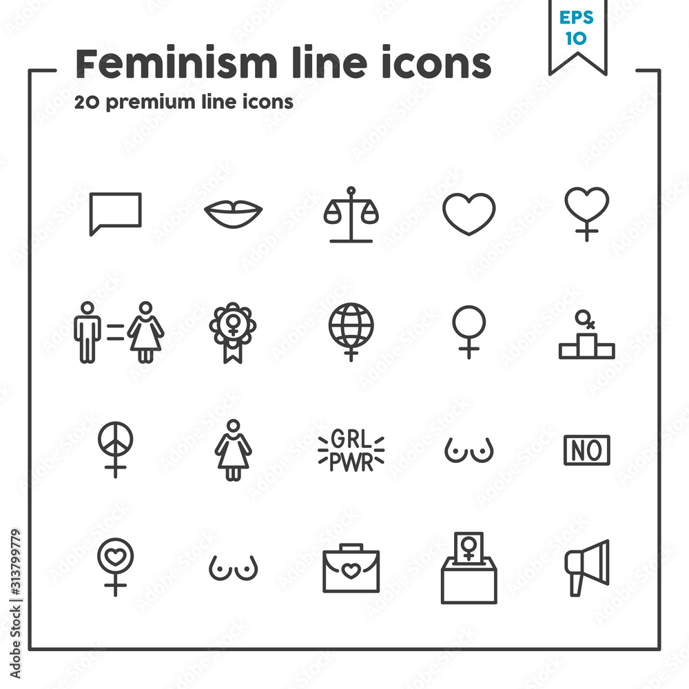 Feminism thin line icon. Concept of women’s power. Vector illustration symbol elements for web design and apps