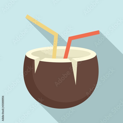 Summer coconut cocktail icon. Flat illustration of summer coconut cocktail vector icon for web design