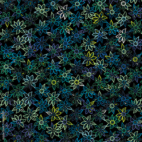 Funky stylized moody naive floral indigo micro flower power design. Seamless repeat vector eps 10 pattern swatch.