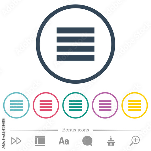 Text align justify flat color icons in round outlines