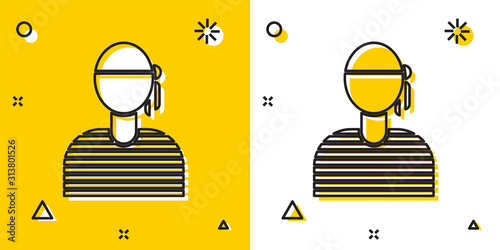 Black Sailor captain icon isolated on yellow and white background. Random dynamic shapes. Vector Illustration
