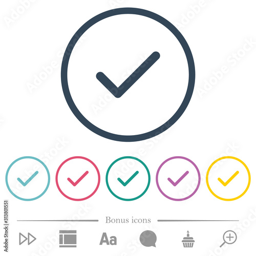 Ok flat color icons in round outlines