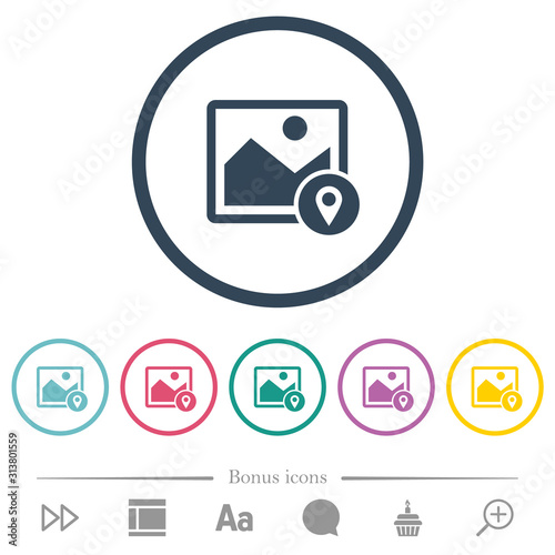 Image landmark GPS map location flat color icons in round outlines