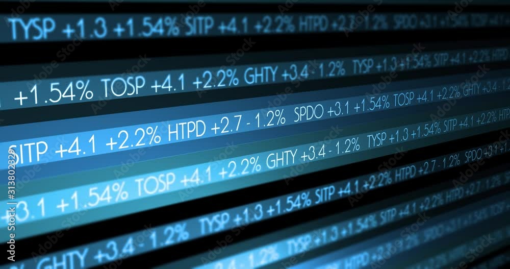    		  Stock Market Ticker - Digital Blue financial data scrolling in simulated cinematic world V2