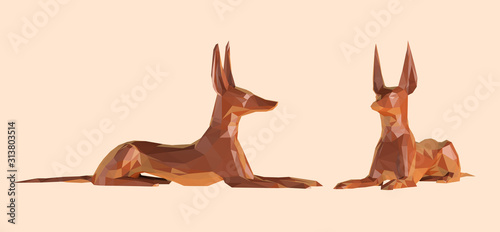 Chocolate Anubis. Set of Brown Shiny Egyptian Gods on Isolated Background. Low Poly Vector 3D Rendering