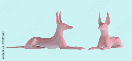 Pastel Anubis. Set of Pink Egyptian Gods on Pastel Blue Background. Low Poly Vector 3D Rendering