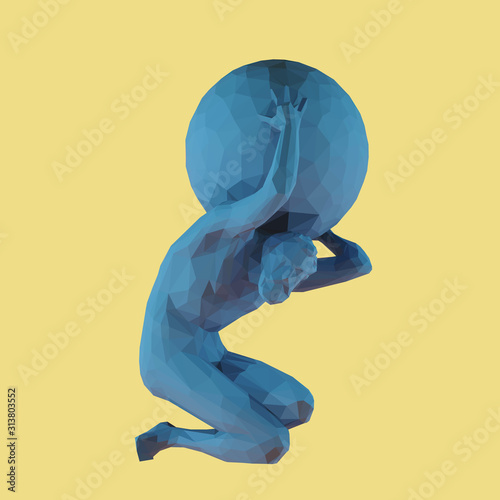 Blue Titan Atlas on Yellow Background. Low Poly Vector 3D Rendering
