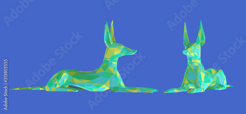 Colorful Anubis. Set of Playful Vibrant Egyptian Gods on Isolated Background. Low Poly Vector 3D Rendering