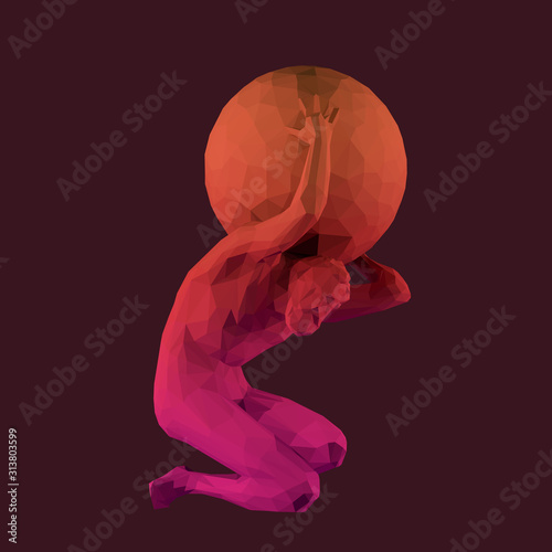 Cool Titan Atlas on Isolated Background. Gradient Low Poly Vector 3D Rendering