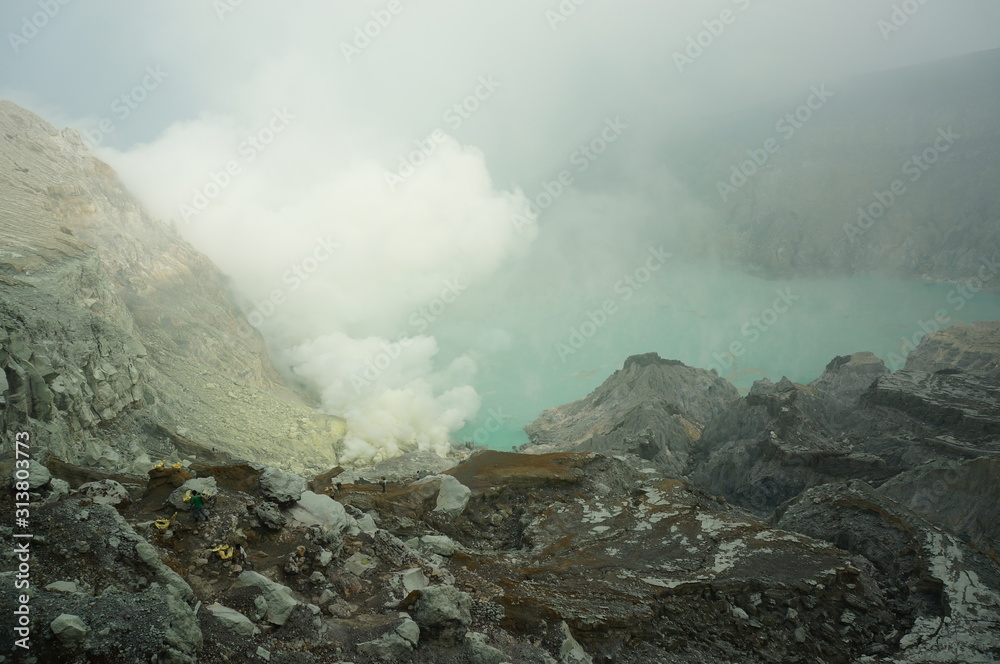 Ijen Crater is a acidic crater lake located at the top of Mount Ijen with a lake depth of 200 meters and the area of the crater reaching 5,466 hectares. Ijen Crater is a acidic crater lake located at the top of Mount Ijen with a lake depth of 200 meters and the area of the crater reaching 5,466 hectares.