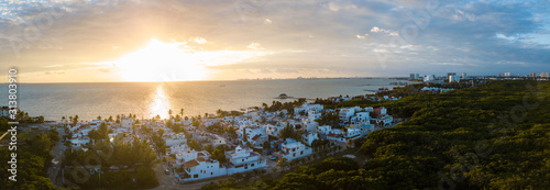 Cancun, Mexico, Punta Sam, Sunset Aerial