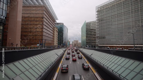 brussel road Schuman Square european commission bruxelles cityscape timelapse from european parliament