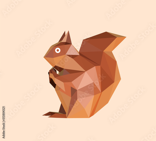 Clay Cartoon Squirrel on Isolated Background. Brown Shiny Low Poly Vector 3D Rendering