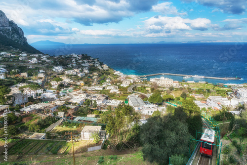 Capri Island with red funicular, Naples, Italy