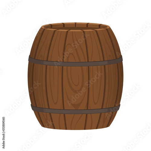 Alcohol barrel, drink container, wooden keg icon isolated on white background. Barrel for wine, rum, beer or gunpowder
