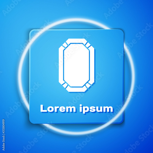 White Poker table icon isolated on blue background. Blue square button. Vector Illustration