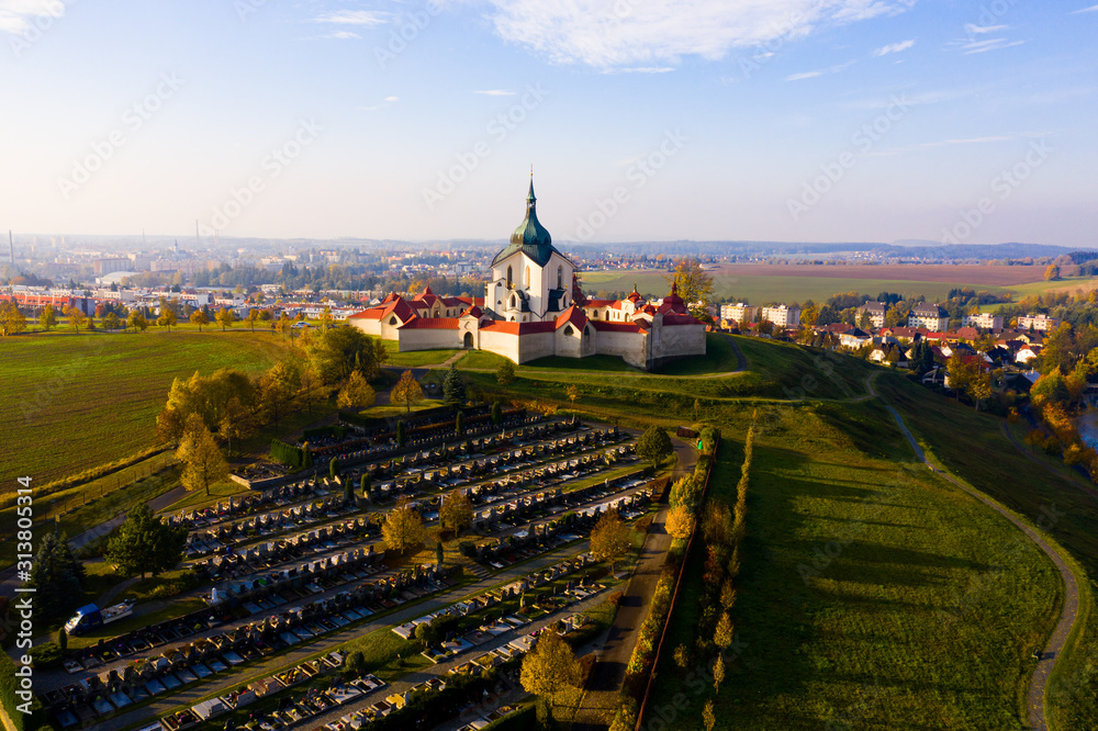Top view of the church St. John of Nepomuk. Zdar nad Sazavou. Czech republic