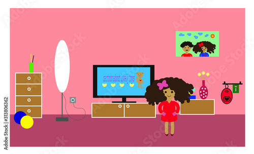 Little girl watching cartoons in her lovely room