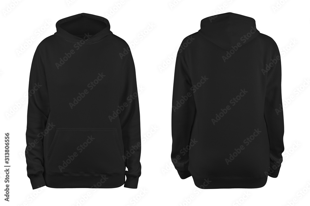 woman's black blank hoodie template,from two sides, natural shape on ...