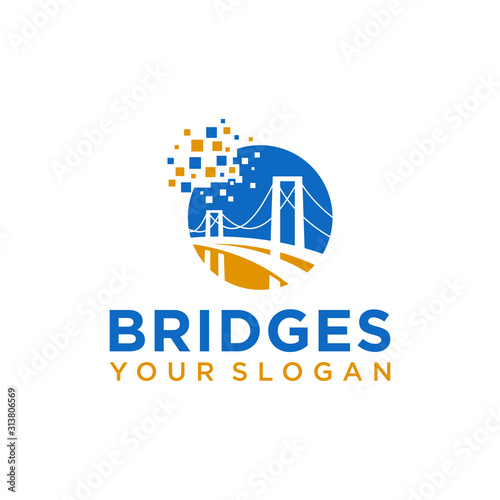 pixel bridge logo design vector template