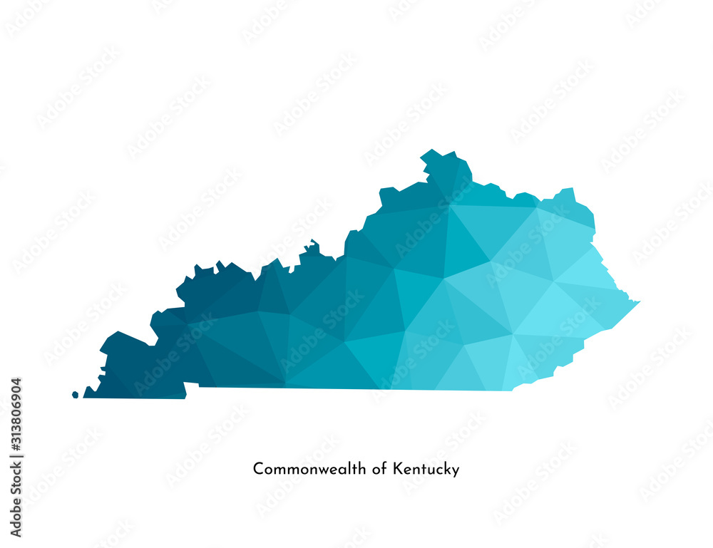 Vector isolated illustration icon with simplified blue map's silhouette of Commonwealth of Kentucky (USA). Polygonal geometric style. White background