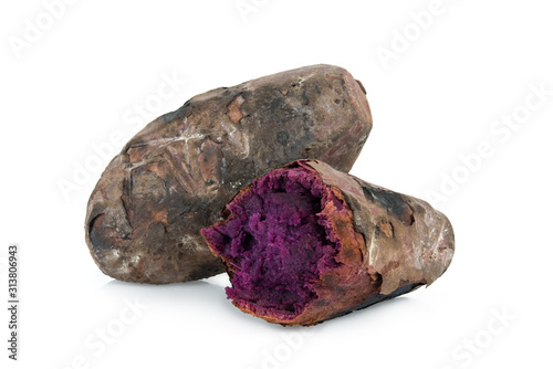 roasted purple sweet potato isolated on white background