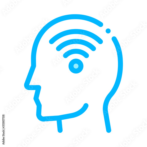 Wifi Symbol In Man Silhouette Mind Vector Icon Thin Line. Gear And Brain, Heart And Shield, Padlock And Coin Mark Illustration
