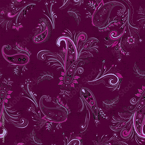 vector seamless graphical artistic detailed modern pailsey pattern. Floral motif, traditional indian design with texture at the background. Ethnic ornamental decorative allover print.