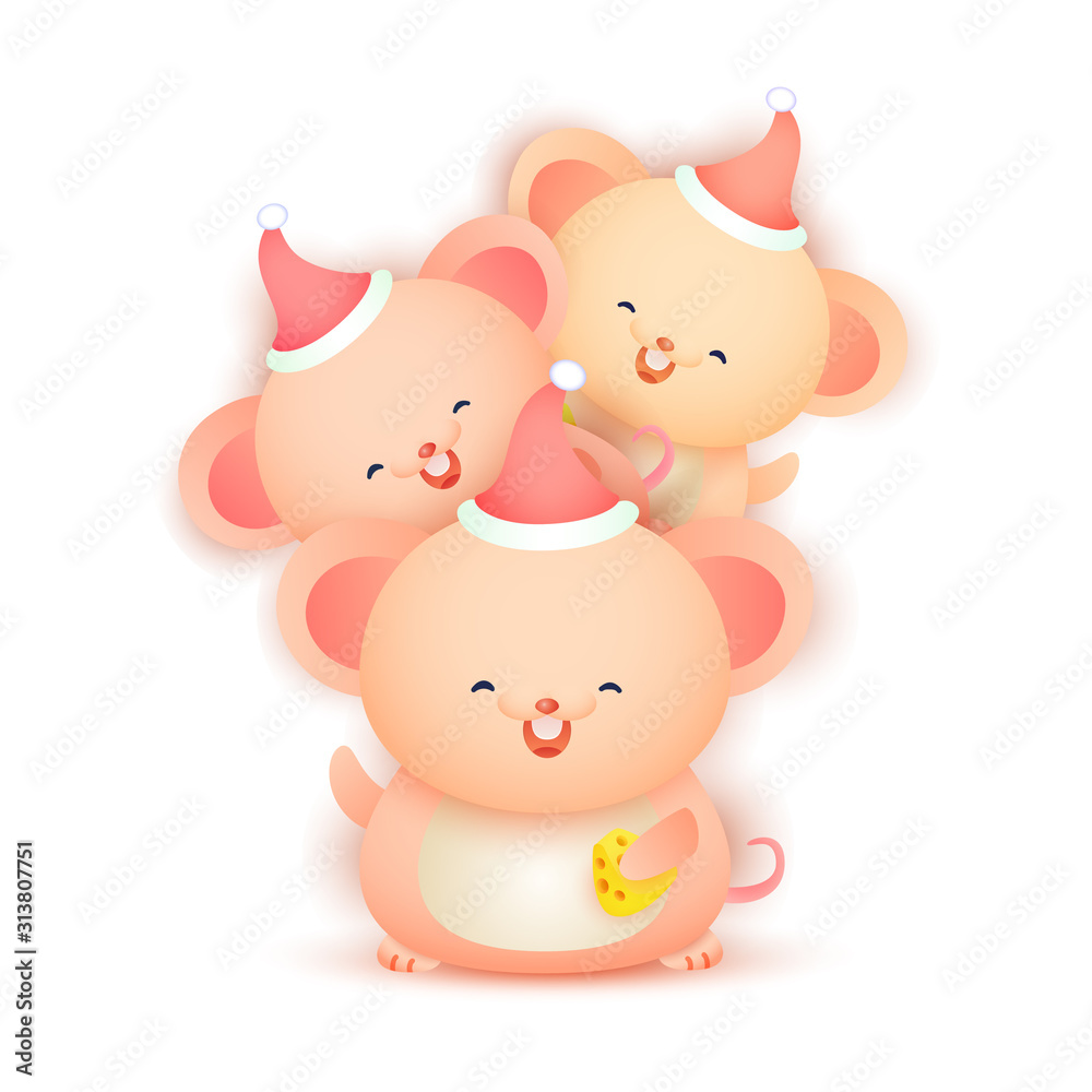 Happy Chinese New Year 2020 the year of rat. Happy three rats cheese wishing you a Happy new year. Vector Happy Chinese New Year 2020 the year of rat. Happy three rats cheese wishing you a Happy new year. Vector