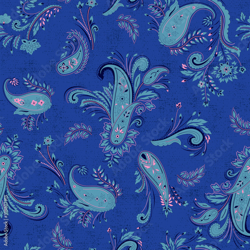 vector seamless graphical artistic detailed modern pailsey pattern. Floral motif, traditional indian design with texture at the background. Ethnic ornamental decorative allover print.