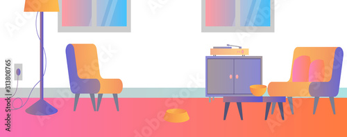 Wide background with room interior for banner or website background. Vector