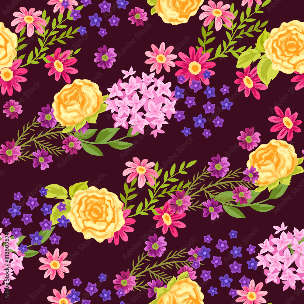 Seamless pattern with pretty flowers.