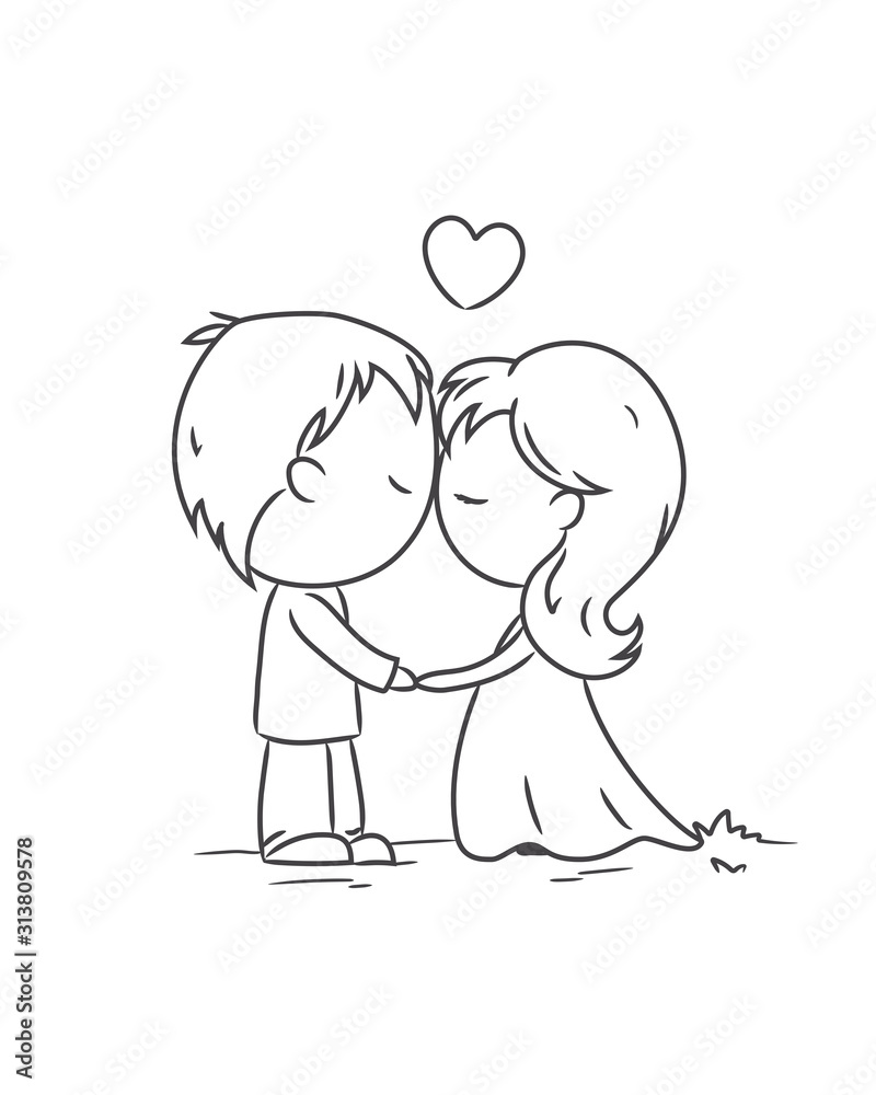 Set Bundle Line Art Drawing Simple Couple Love Boy and Girl Kiss Hand Drawn  8424496 Vector Art at Vecteezy