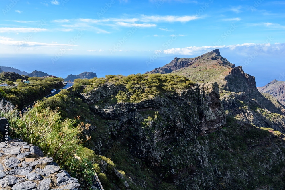 Mountain winding road leading to the village of Masca, Tenerife, Spain