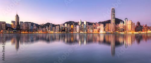 Hong Kong, China skyline across Victoria Harbor