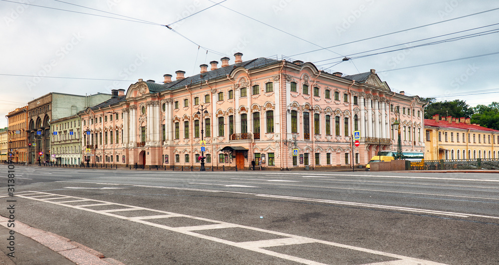 Stroganov Palace, a Late Baroque palace and Nevsky Prospect, St. Petersburg, Russia