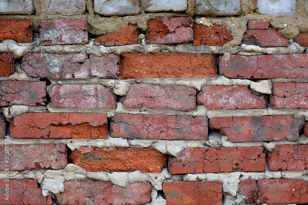 Red aged brick traced texture Red aged brick traced texture