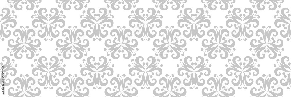 Gray floral seamless pattern. On white background