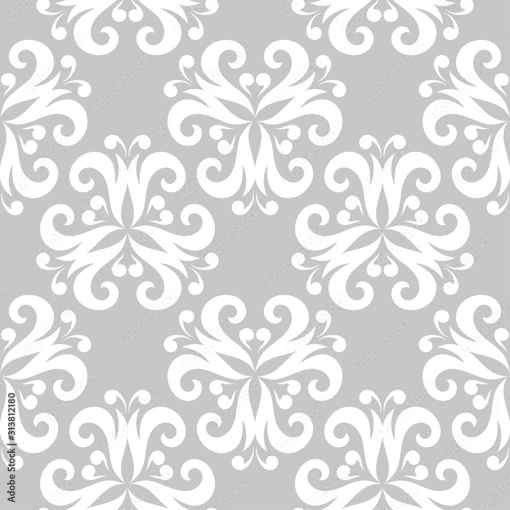 Floral seamless pattern on gray background. White design Floral seamless pattern on gray background. White design