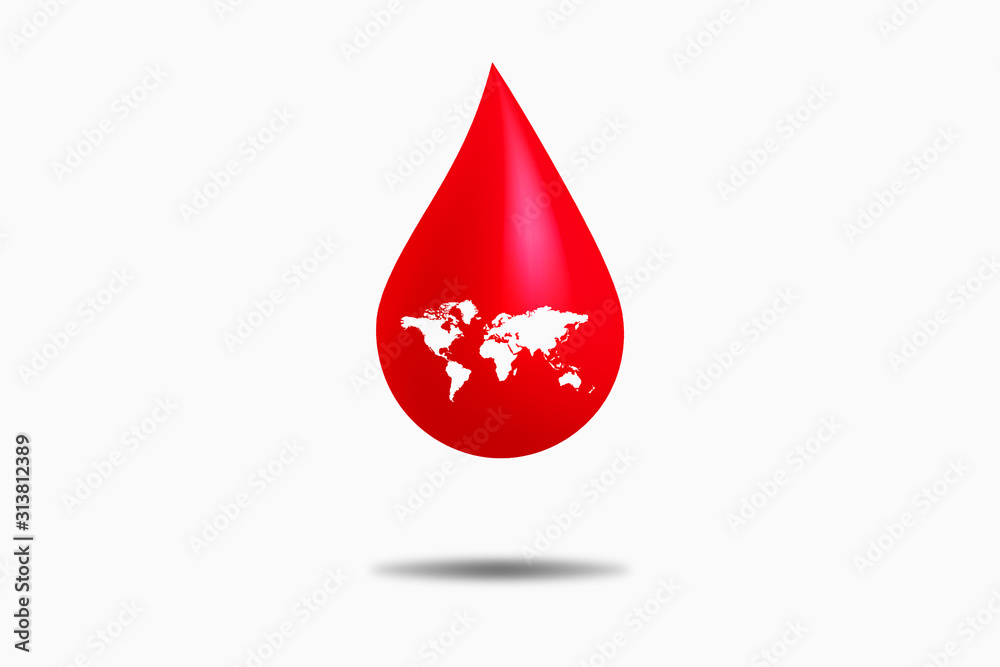 Obraz premium World Blood Donation Concept : World map in red blood drip on gray background.