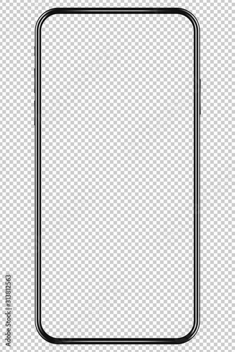 Realistic new phone with transparent screen. Smartphone mockup. Vector graphic
