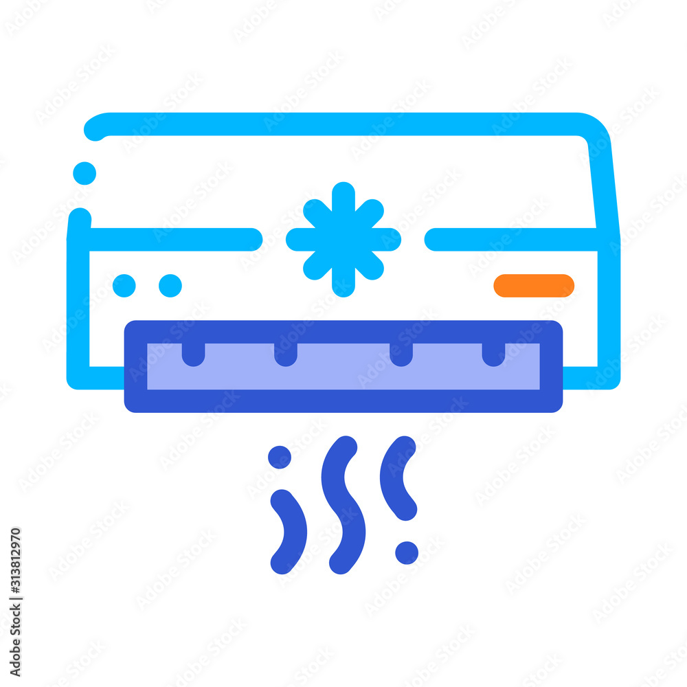 Air Conditioner Cooling Power Technology Vector Icon Thin Line. Cooling