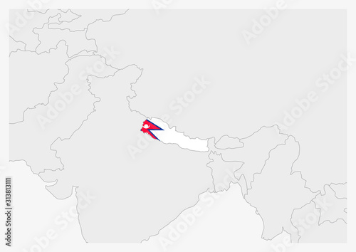 Nepal map highlighted in Nepal flag colors